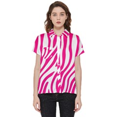 Pink Fucsia Zebra Vibes Animal Print Short Sleeve Pocket Shirt by ConteMonfrey