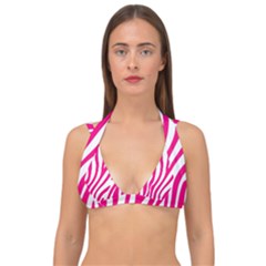 Pink Fucsia Zebra Vibes Animal Print Double Strap Halter Bikini Top by ConteMonfrey