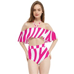 Pink Fucsia Zebra Vibes Animal Print Halter Flowy Bikini Set  by ConteMonfrey