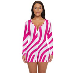 Pink Fucsia Zebra Vibes Animal Print Long Sleeve Boyleg Swimsuit by ConteMonfrey