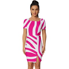 Pink Fucsia Zebra Vibes Animal Print Fitted Knot Split End Bodycon Dress by ConteMonfrey