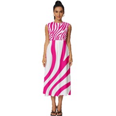 Pink Fucsia Zebra Vibes Animal Print Sleeveless Round Neck Midi Dress by ConteMonfrey