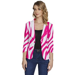 Pink Fucsia Zebra Vibes Animal Print Women s One-button 3/4 Sleeve Short Jacket by ConteMonfrey