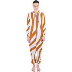 Orange Zebra Vibes Animal Print   Hooded Jumpsuit (ladies) by ConteMonfrey