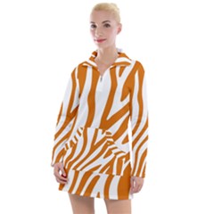 Orange Zebra Vibes Animal Print   Women s Long Sleeve Casual Dress by ConteMonfrey