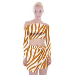 Orange Zebra Vibes Animal Print   Off Shoulder Top With Mini Skirt Set by ConteMonfrey