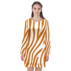 Orange Zebra Vibes Animal Print   Long Sleeve Chiffon Shift Dress  by ConteMonfrey