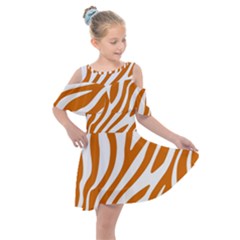 Orange Zebra Vibes Animal Print   Kids  Shoulder Cutout Chiffon Dress by ConteMonfrey