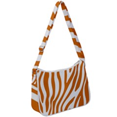 Orange Zebra Vibes Animal Print   Zip Up Shoulder Bag by ConteMonfrey