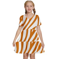 Orange Zebra Vibes Animal Print   Kids  Short Sleeve Tiered Mini Dress by ConteMonfrey