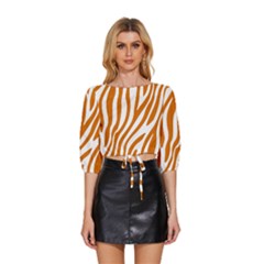 Orange Zebra Vibes Animal Print   Mid Sleeve Drawstring Hem Top by ConteMonfrey