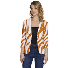 Orange Zebra Vibes Animal Print   Women s One-button 3/4 Sleeve Short Jacket by ConteMonfrey