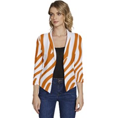 Orange Zebra Vibes Animal Print   Women s Casual 3/4 Sleeve Spring Jacket by ConteMonfrey