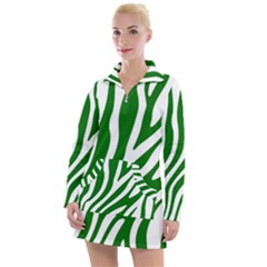 Dark Green Zebra Vibes Animal Print Women s Long Sleeve Casual Dress by ConteMonfrey