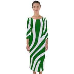 Dark Green Zebra Vibes Animal Print Quarter Sleeve Midi Bodycon Dress by ConteMonfrey