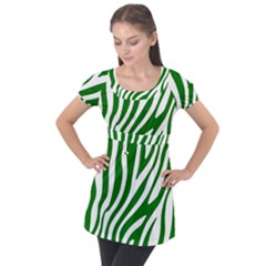 Dark Green Zebra Vibes Animal Print Puff Sleeve Tunic Top by ConteMonfrey