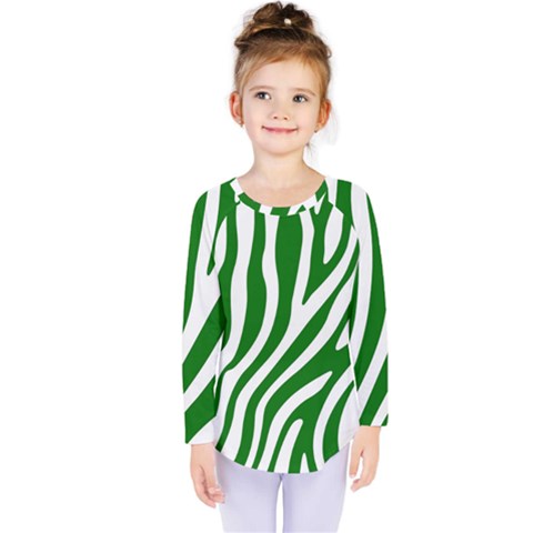 Dark Green Zebra Vibes Animal Print Kids  Long Sleeve Tee by ConteMonfrey
