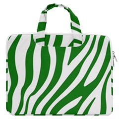 Dark Green Zebra Vibes Animal Print Macbook Pro 13  Double Pocket Laptop Bag by ConteMonfrey