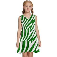 Dark Green Zebra Vibes Animal Print Kids  Sleeveless Tiered Mini Dress by ConteMonfrey