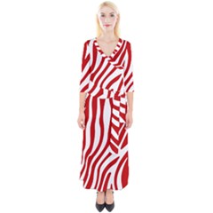 Red Zebra Vibes Animal Print  Quarter Sleeve Wrap Maxi Dress by ConteMonfrey