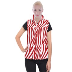 Red Zebra Vibes Animal Print  Women s Button Up Vest by ConteMonfrey