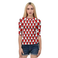 Red And White cat Paws Quarter Sleeve Raglan Tee