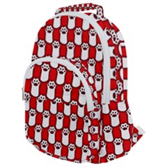 Red And White cat Paws Rounded Multi Pocket Backpack