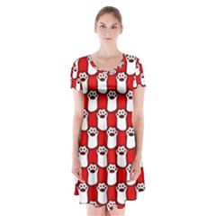 Red And White cat Paws Short Sleeve V-neck Flare Dress