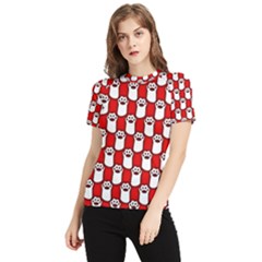 Red And White Cat Paws Women s Short Sleeve Rash Guard by ConteMonfrey