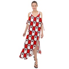 Red And White cat Paws Maxi Chiffon Cover Up Dress