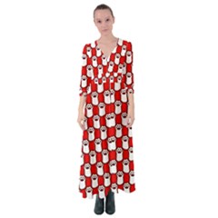 Red And White cat Paws Button Up Maxi Dress