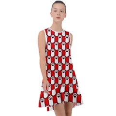 Red And White cat Paws Frill Swing Dress