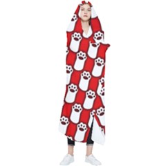 Red And White cat Paws Wearable Blanket