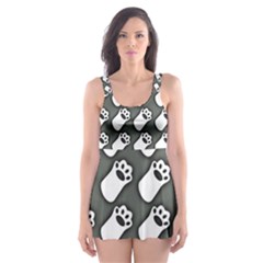 Grey And White Little Paws Skater Dress Swimsuit