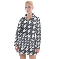 Grey And White Little Paws Women s Long Sleeve Casual Dress