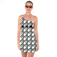 Grey And White Little Paws One Shoulder Ring Trim Bodycon Dress by ConteMonfrey