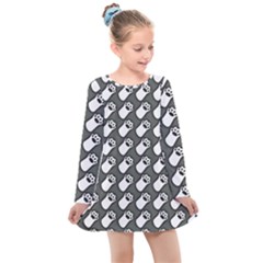 Grey And White Little Paws Kids  Long Sleeve Dress