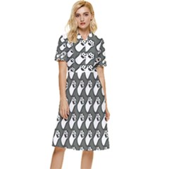 Grey And White Little Paws Button Top Knee Length Dress by ConteMonfrey