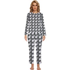 Grey And White Little Paws Womens  Long Sleeve Lightweight Pajamas Set