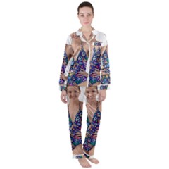 Leafs And Floral Print Women s Long Sleeve Satin Pajamas Set	