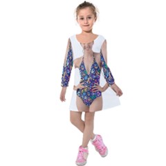 Leafs And Floral Print Kids  Long Sleeve Velvet Dress by BellaVistaTshirt02