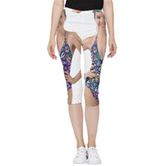 Leafs And Floral Print Inside Out Lightweight Velour Capri Leggings 