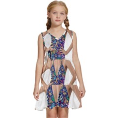 Leafs And Floral Print Kids  Sleeveless Tiered Mini Dress by BellaVistaTshirt02