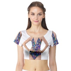 Leafs And Floral Print Short Sleeve Crop Top by BellaVistaTshirt02