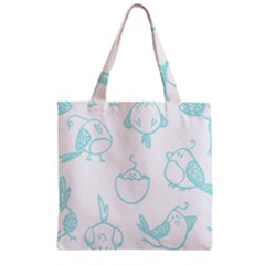 Birds Seamless Pattern Blue Zipper Grocery Tote Bag by ConteMonfrey