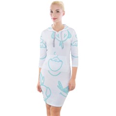 Birds Seamless Pattern Blue Quarter Sleeve Hood Bodycon Dress by ConteMonfrey