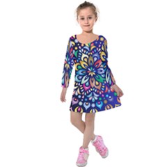 Leafs And Floral Kids  Long Sleeve Velvet Dress by BellaVistaTshirt02