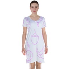 Birds Seamless Pattern Purple Short Sleeve Nightdress