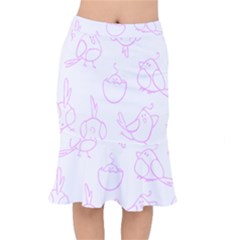 Birds Seamless Pattern Purple Short Mermaid Skirt by ConteMonfrey