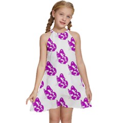 Purple Butterflies On Their Own Way  Kids  Halter Collar Waist Tie Chiffon Dress by ConteMonfrey